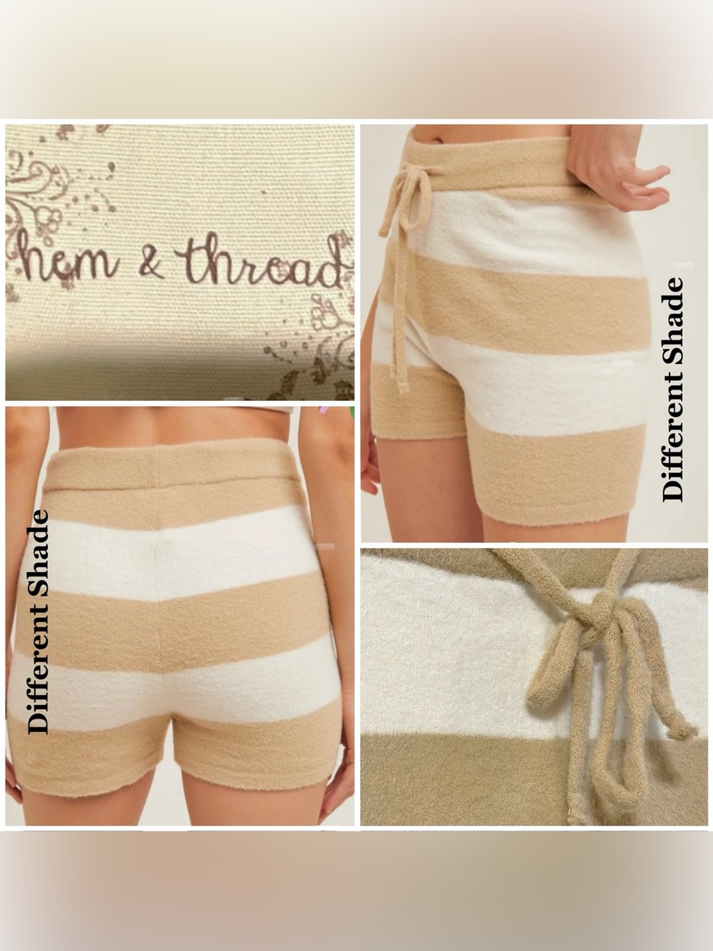 NWT Hem & Thread Plush Drawstring Stripe Lounge Sweater Shorts - S
